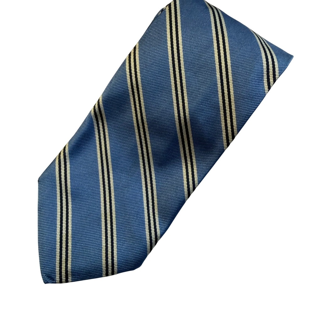 Brooks Brothers Silk Necktie Blue White Black Stripes Preppy Business Formal - Picture 3 of 7